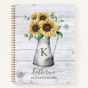 Livre de recettes de tournesol à monogramme rustiq