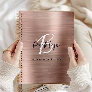 Livre de recettes en monogramme en métal brossé or