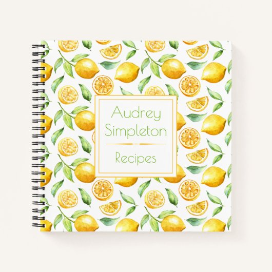 Livre de recettes Feuille de citrons d'aquarelle C (Devant)