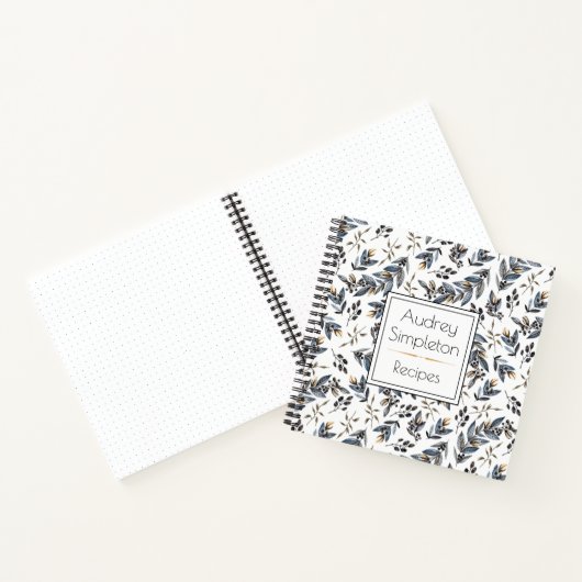 Livre de recettes Feuille Tan Noir Aquarelle | (Intérieur)