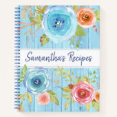 Livre de recettes floral rustique aquarelle bleu b (Devant)
