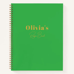Livre de recettes minimaliste vert personnalisé