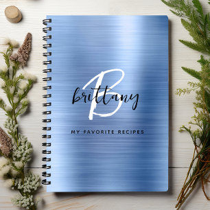 Livre de Recettes Monogramme en Métal Brossé Bleu