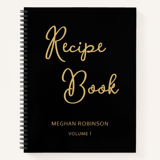 Livre de Recettes Monogramme Féminin Noir et Or (Devant)