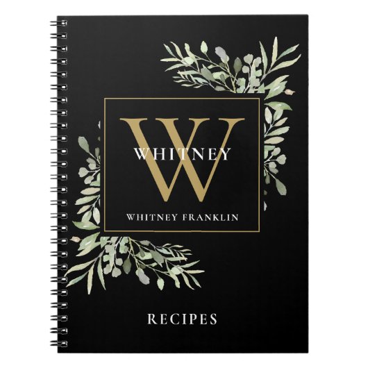 Livre de recettes Monogramme Or Modern Greenery (Devant)