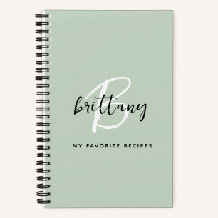 Livre de recettes Monogramme Vert Sauge Noir Blanc