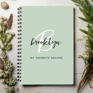 Livre de recettes Monogramme Vert Sauge Noir et Bl