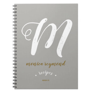 livre de recettes monogrammed pour le chef. gris