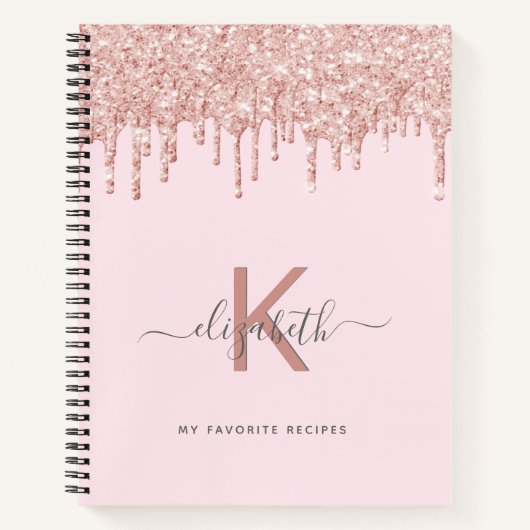 Livre de recettes rose or parties scintillant mono (Devant)