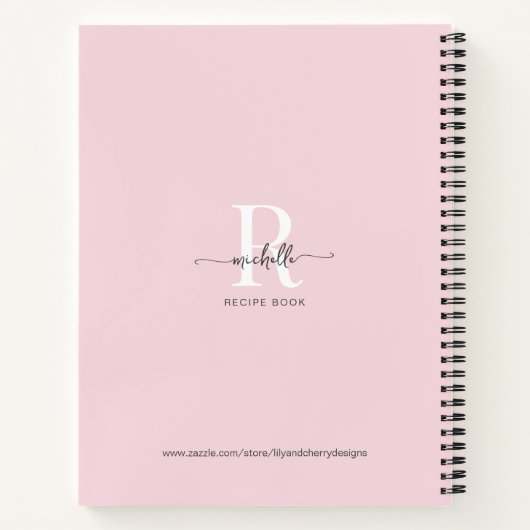 Livre de recettes rose pâle élégant avec monogramm (Dos)