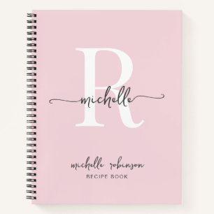 Livre de Recettes Rose Pâle Élégant Monogramme Nom