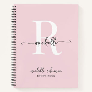 Livre de recettes rose pâle élégant Monogramme nom