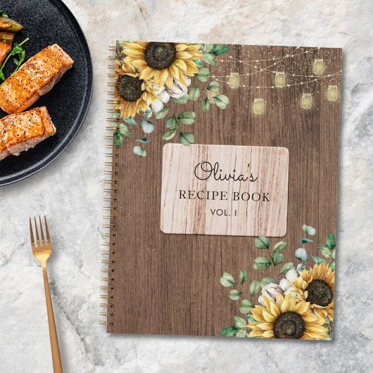 Livre de recettes rustique Sunflower Wood String L