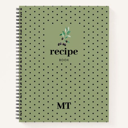 Livre de recettes vert olive Monogramme minimalist (Devant)