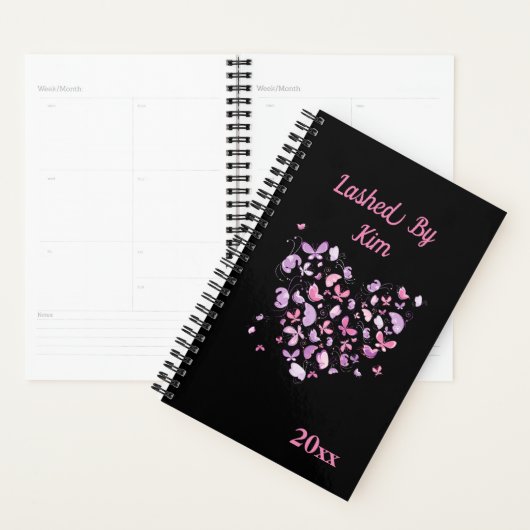 Livre de rendez-vous Black Purple Butterfly floral (Devant avec enveloppe)