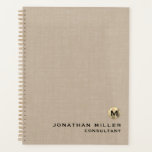 Livre de rendez-vous en or de lin beige<br><div class="desc">Médaillon en or métallique brossé de luxe minimal Titre Texte personnalisé Classique Type de bloc Typographie Linge beige Texture Arrière - plan Rendez-vous Planificateur de livre</div>
