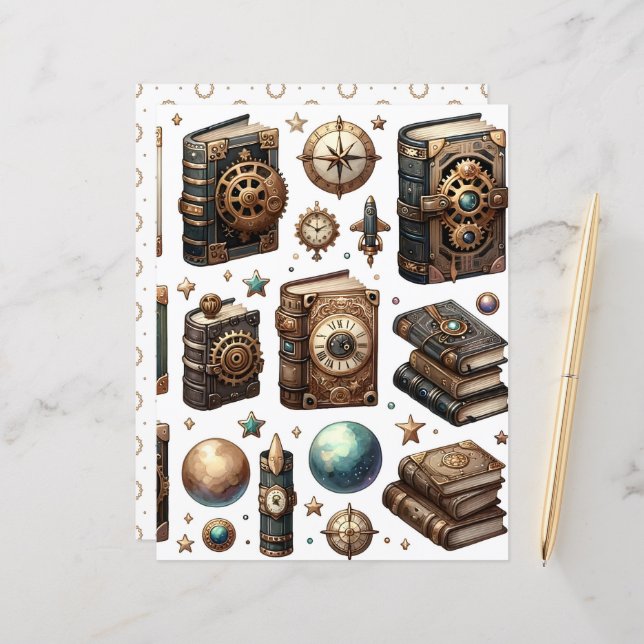 Livre de Steampunk Celestial Ephemera papier de sc (Devant/Arrière en situation)