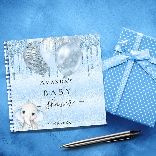 Livre d'hôte baby shower bleu parties scintillant