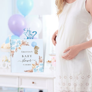 Livre d'hôte Baby shower bleu teddy pampas herbe