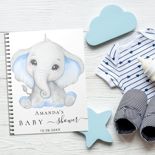 Livre d'hôte baby shower éléphant garçon bleu