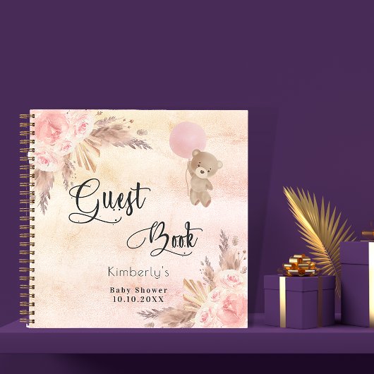 Livre d'hôte baby shower fille teddy pampas blush