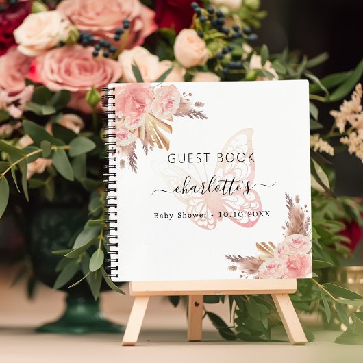 Livre d'hôte Baby shower papillon rose boho
