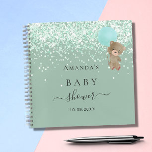 Livre d'hôte baby shower sauge vert ours en peluch