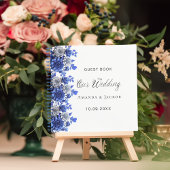 Livre d'hôte mariage bleu royal fleurs blanches