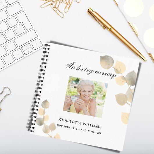 Livre d'hôte mémorial funéraire ecalyptus or