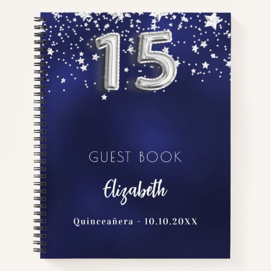 Livre d'hôte Quinceanera marine bleu argent étoile (Devant)