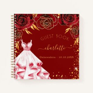 Livre d'hôte Quinceanera rouge or robe blanche