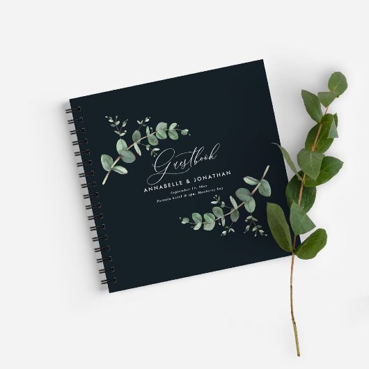 Livre d'hôte rustique mariage eucalyptus noir