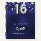Livre d'hôte Sweet 16 étoiles bleu marine argent (Devant)