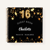 Livre d'hôte Sweet 16 étoiles d'or noir (Devant)