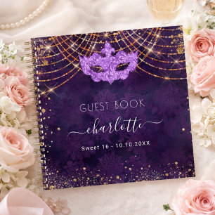 Livre d'hôte Sweet 16 masquerade or violet