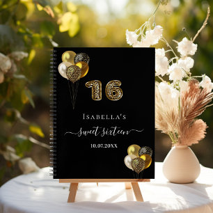 Livre d'hôte Sweet 16 or noir empreinte de léopard