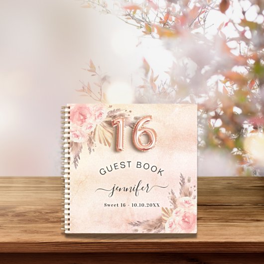 Livre d'hôte Sweet 16 pampas herbe rose or