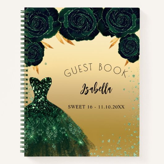 Livre d'hôte Sweet 16 robe or vert émeraude vert é (Devant)