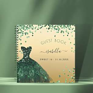 Livre d'hôte Sweet 16 robe or vert émeraude vert é