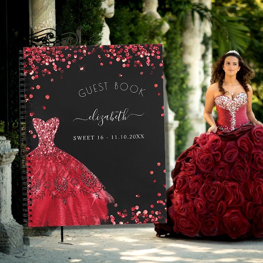 Livre d'hôte Sweet 16 robe rouge noire parties sci