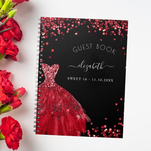 Livre d'hôte Sweet 16 robe rouge noire parties sci