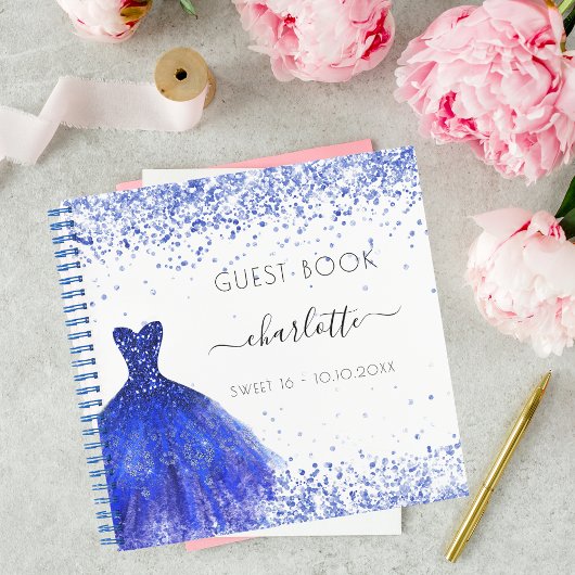 Livre d'hôte Sweet 16 robe royale bleue blanche