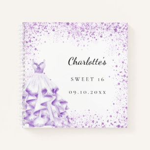 Livre d'hôte Sweet 16 robe violette parties scinti