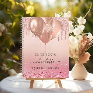 Livre d'hôte Sweet 16 rose or rose parties scintil
