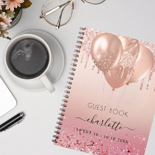 Livre d'hôte Sweet 16 rose or rose parties scintil