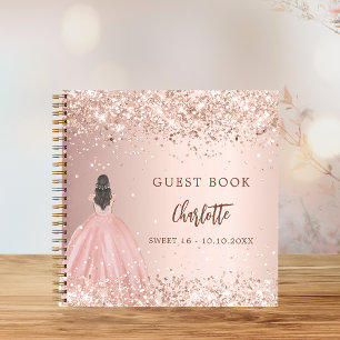 Livre d'hôte Sweet 16 rose robe d'or confetti