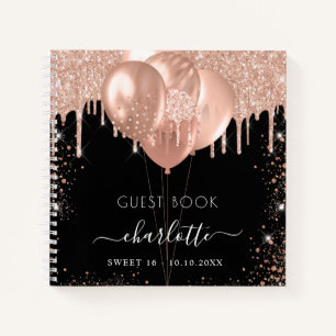 Livre d'hôte Sweet 16 roses noirs ballons d'or