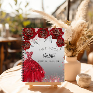 Livre d'hôte Sweet 16 rouge argent robe de parties