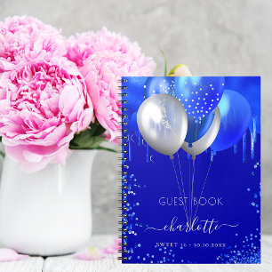 Livre d'hôte Sweet 16 royal blue drips ballons