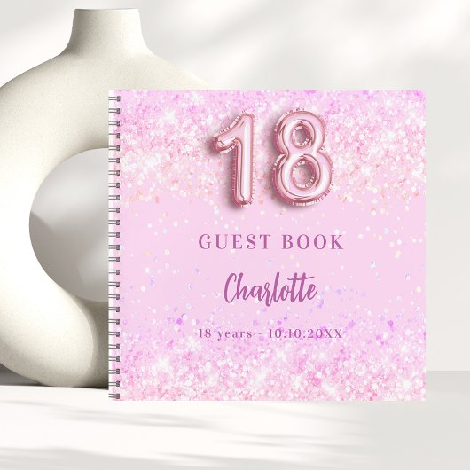 Livre d'hôtes 18e anniversaire confetti rose nom
